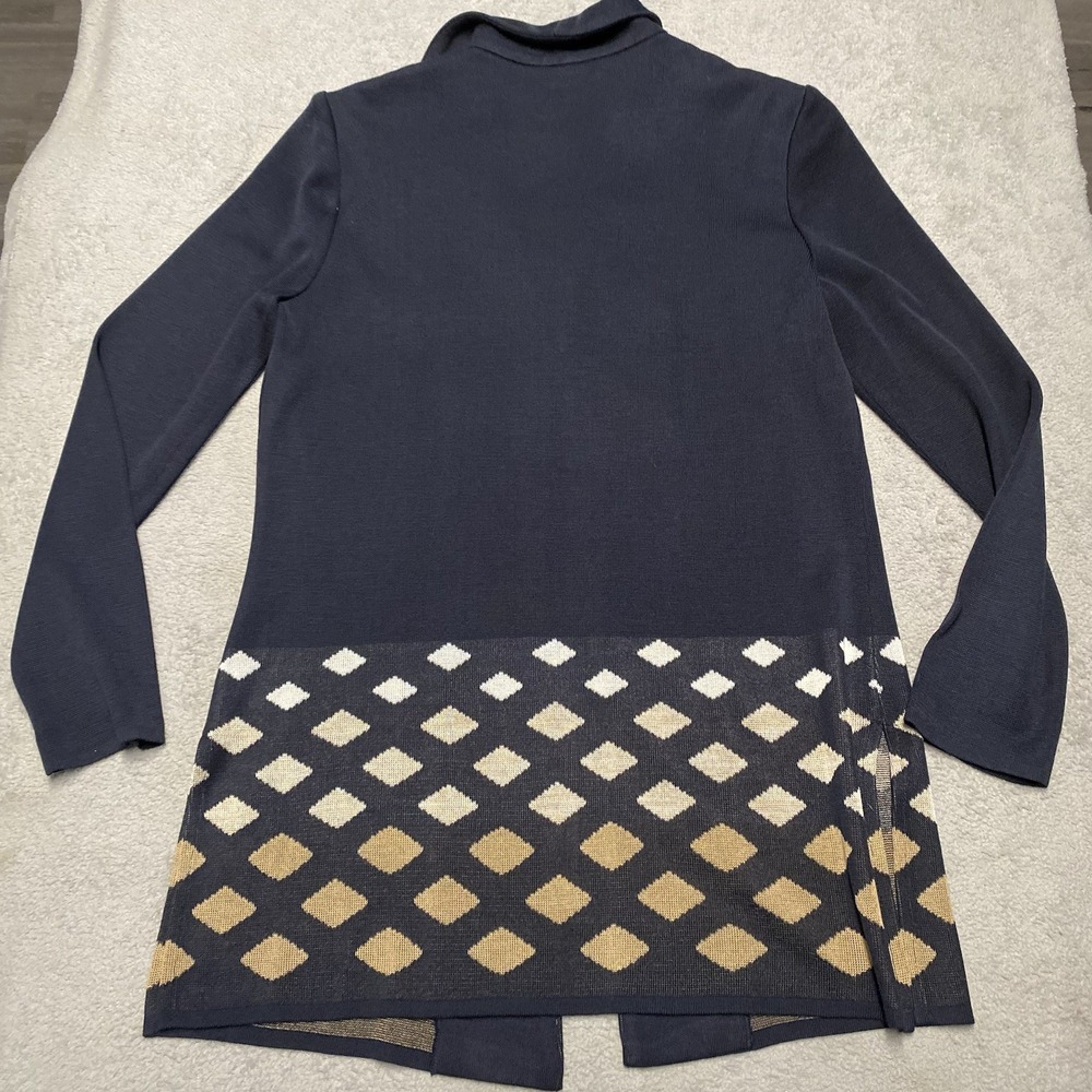 Ming Wang Cardigan Small Dark Navy Blue Geometric Knit Clasp Jacket - Picture 3 of 7